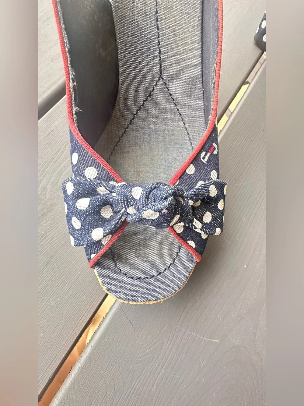 Tommy Hilfiger denim polka dot slingback wedge sandals sz 8.5